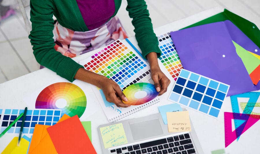 Woman selecting a color palette